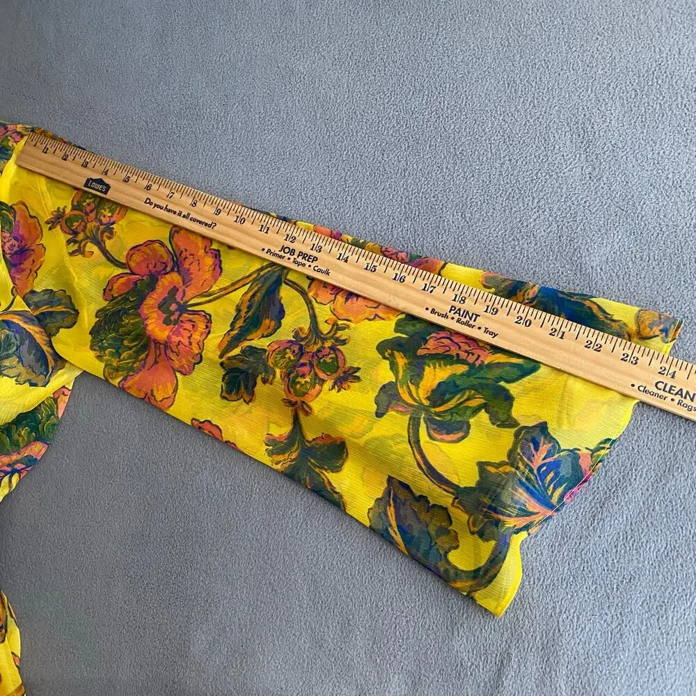 Misa Kaia Floral Chiffon Mini Dress Womens L Canary Yellow Anthropologie Revolve - Picture 12 of 16